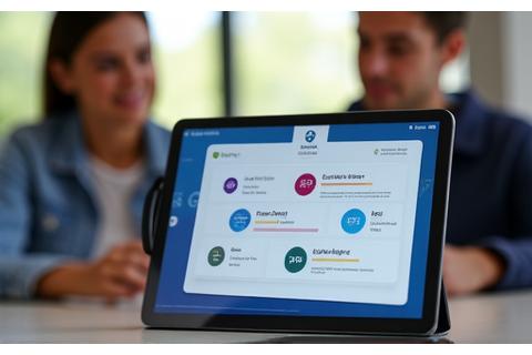 Illustration d'une interface de plateforme e-learning avec des icônes d'apprentissage et de développement numérique.