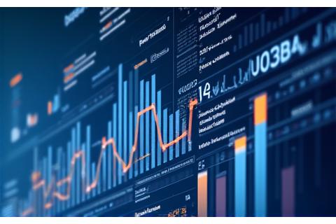 Représentation graphique de l'analyse de données avec des courbes de progression et des graphiques à barres, superposée à un tableau de bord numérique.