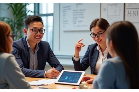 Représentation visuelle d'un conseiller pédagogique interagissant avec des outils d'analyse et de conception de programmes.